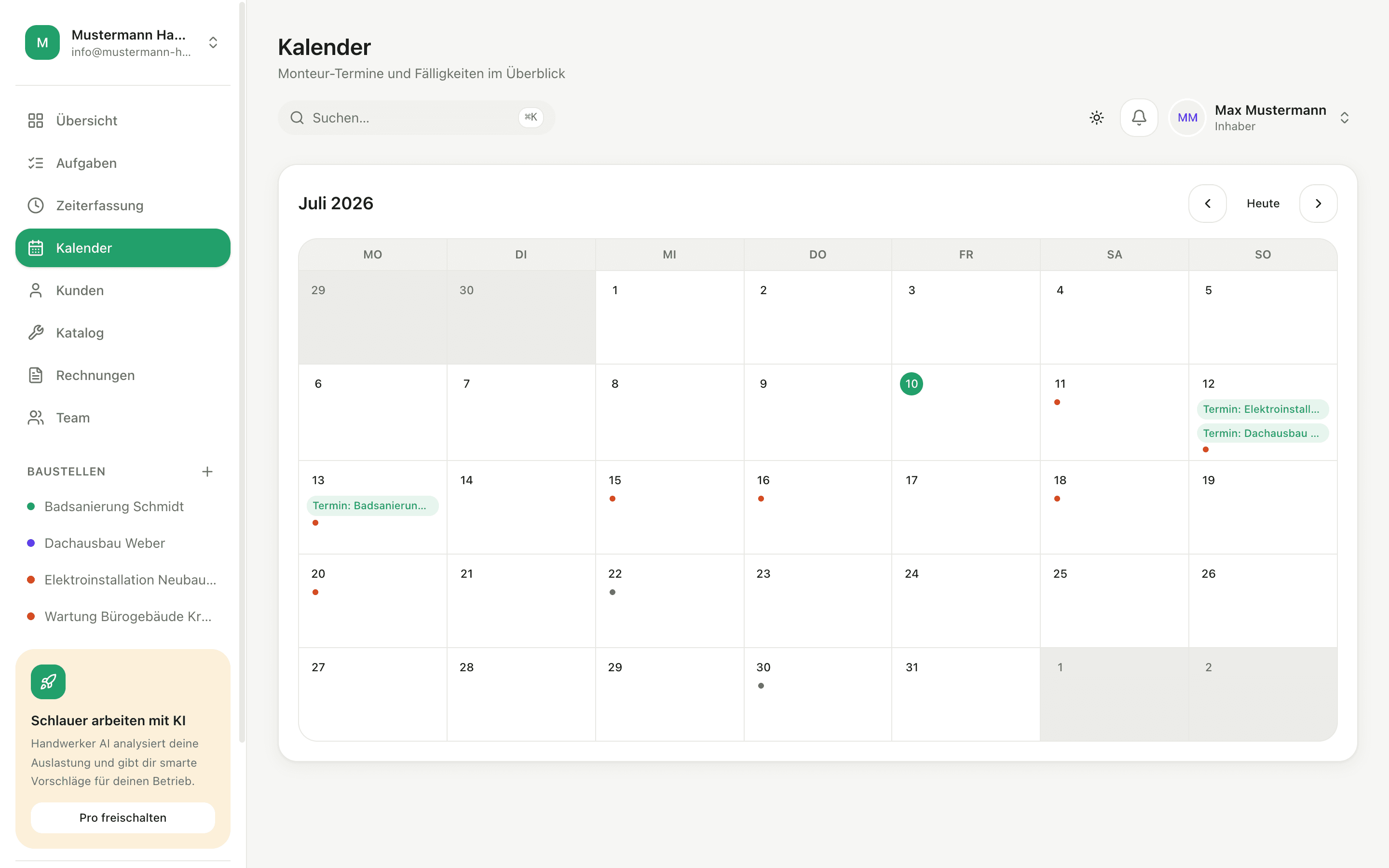 Monatskalender mit Terminen und Aufgaben-Fälligkeiten